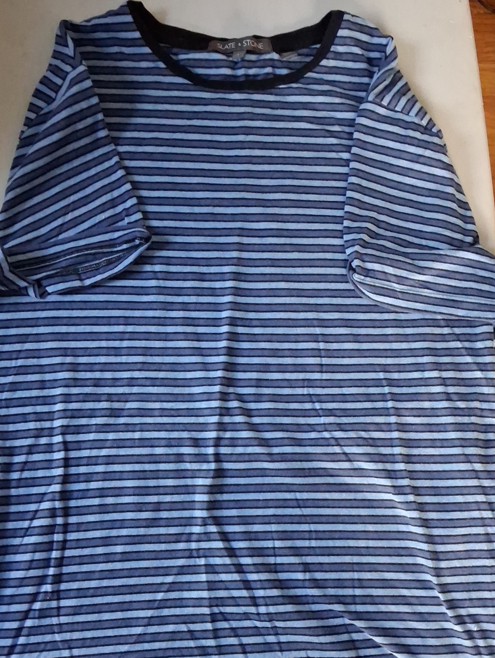 Slate & Stone Light and Dark Blue Striped Crew Neck Tee